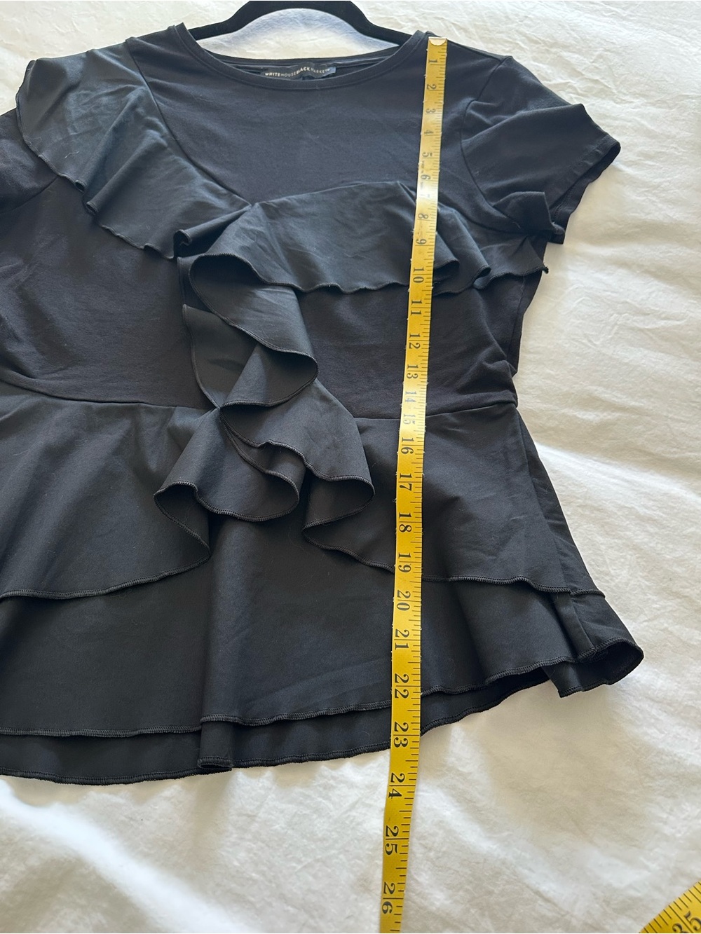 White House Black Market Black Ruffle Peplum Short-Sleeve Top, size medium - Picture 9 of 14